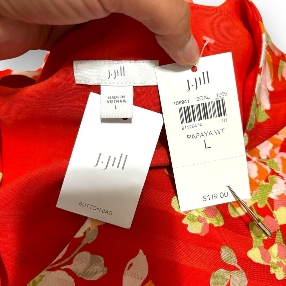 NWT J. Jill Red Papaya Floral Wrap Ruffle Dress - Size Large - Picture 7 of 9